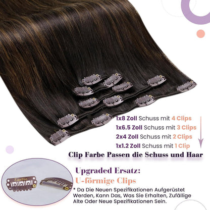 Clip-in Echthaar Extensions Braun 50cm - 5er Set