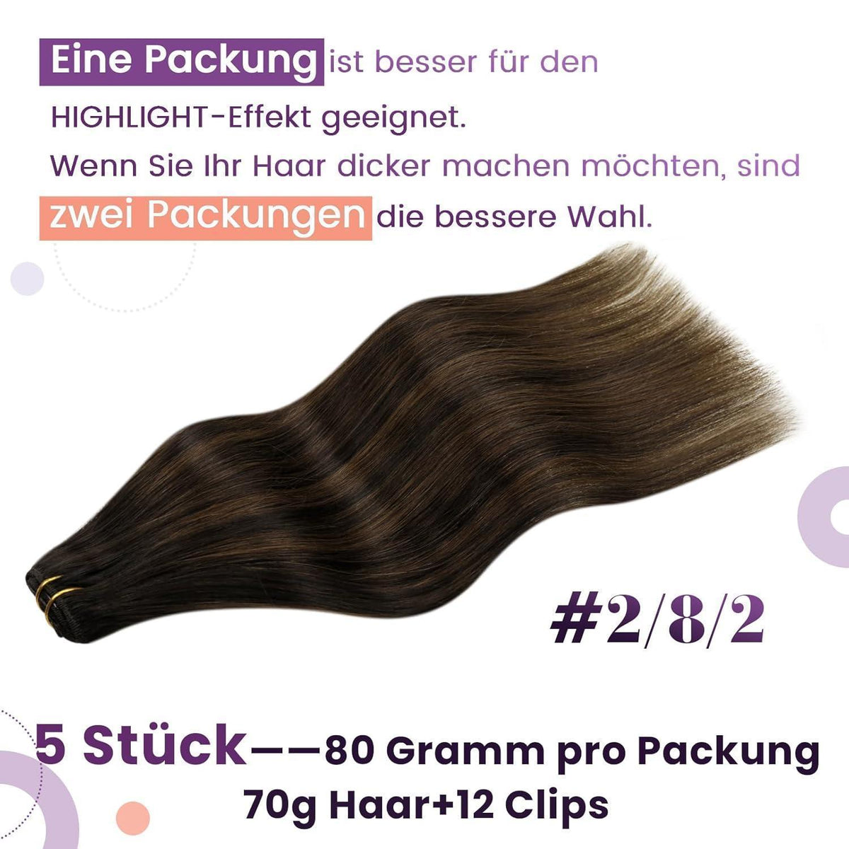 Clip-in Echthaar Extensions Ombre Braun 45cm