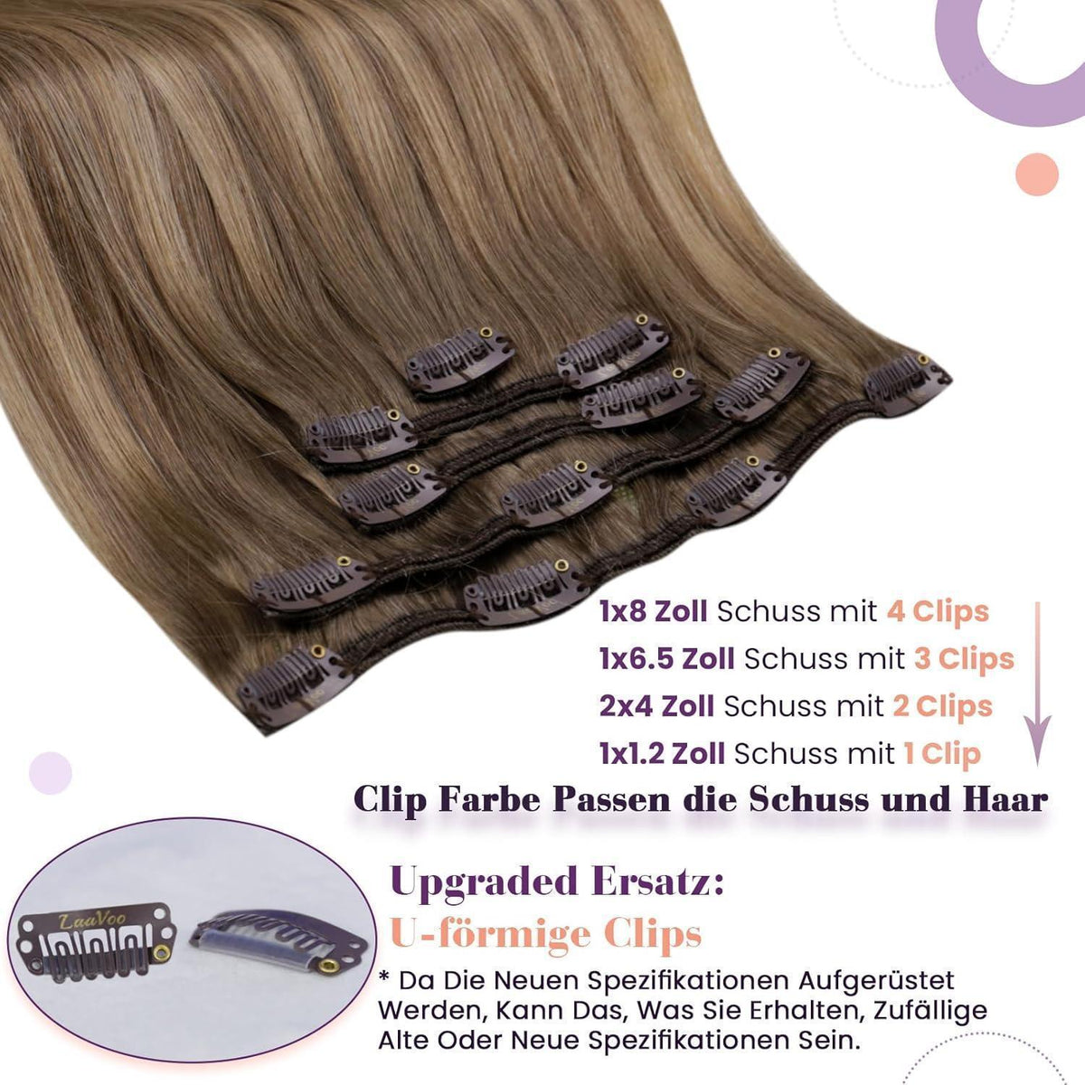 Echthaar Clip-in Extensions Braun Balayage 35cm