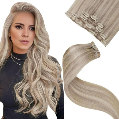 Clip-In Haarverlängerung Blond Remy Echthaar 45cm