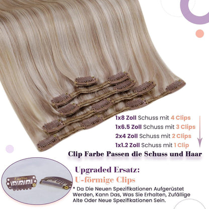 Clip-In Haarverlängerung Blond Remy Echthaar 45cm