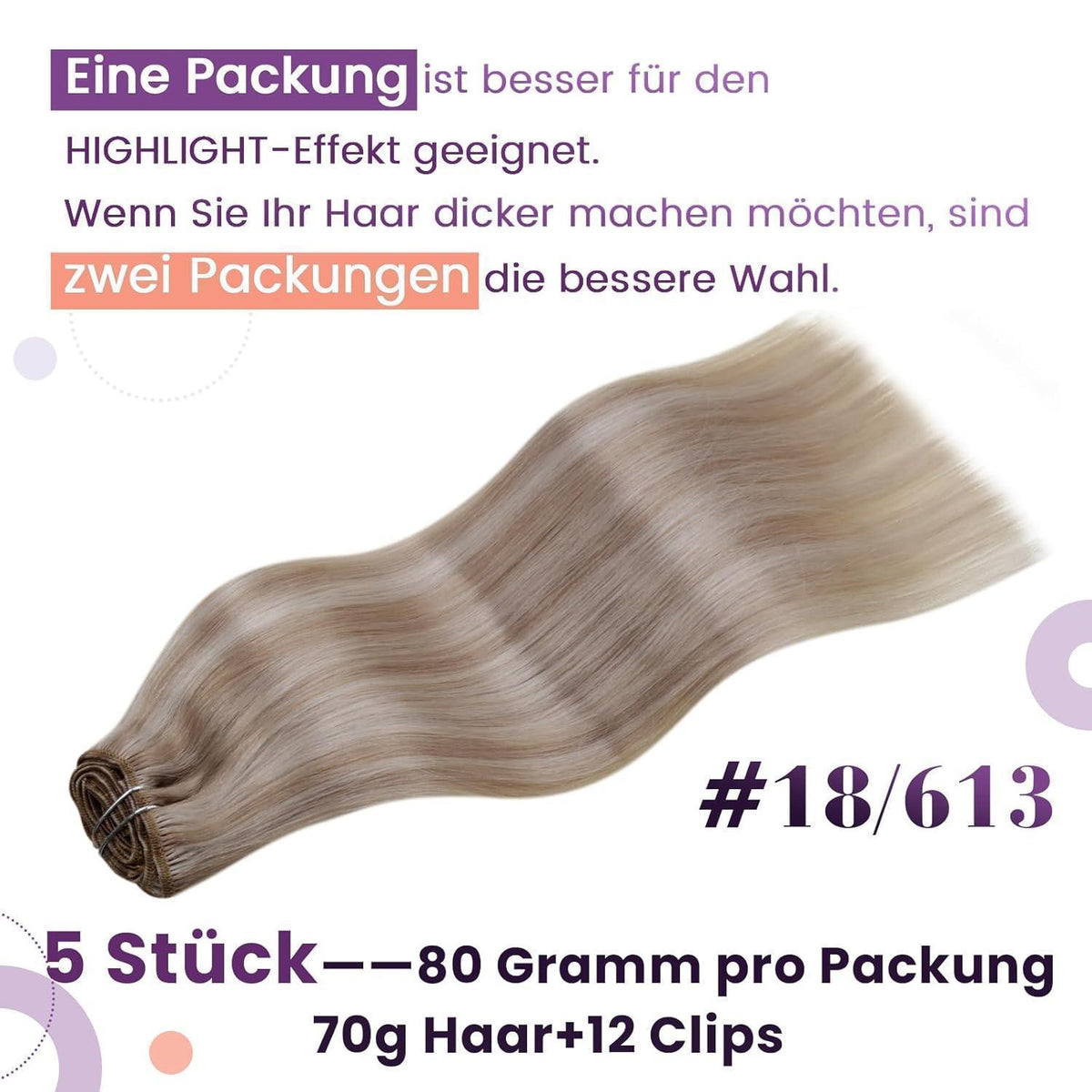 Clip-In Haarverlängerung Blond Remy Echthaar 45cm
