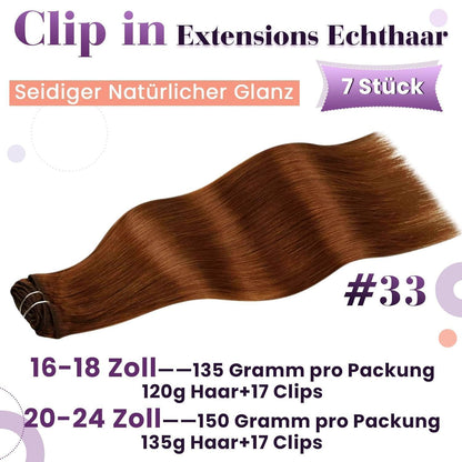 Echthaar Clip-in Extensions Rotbraun 40cm