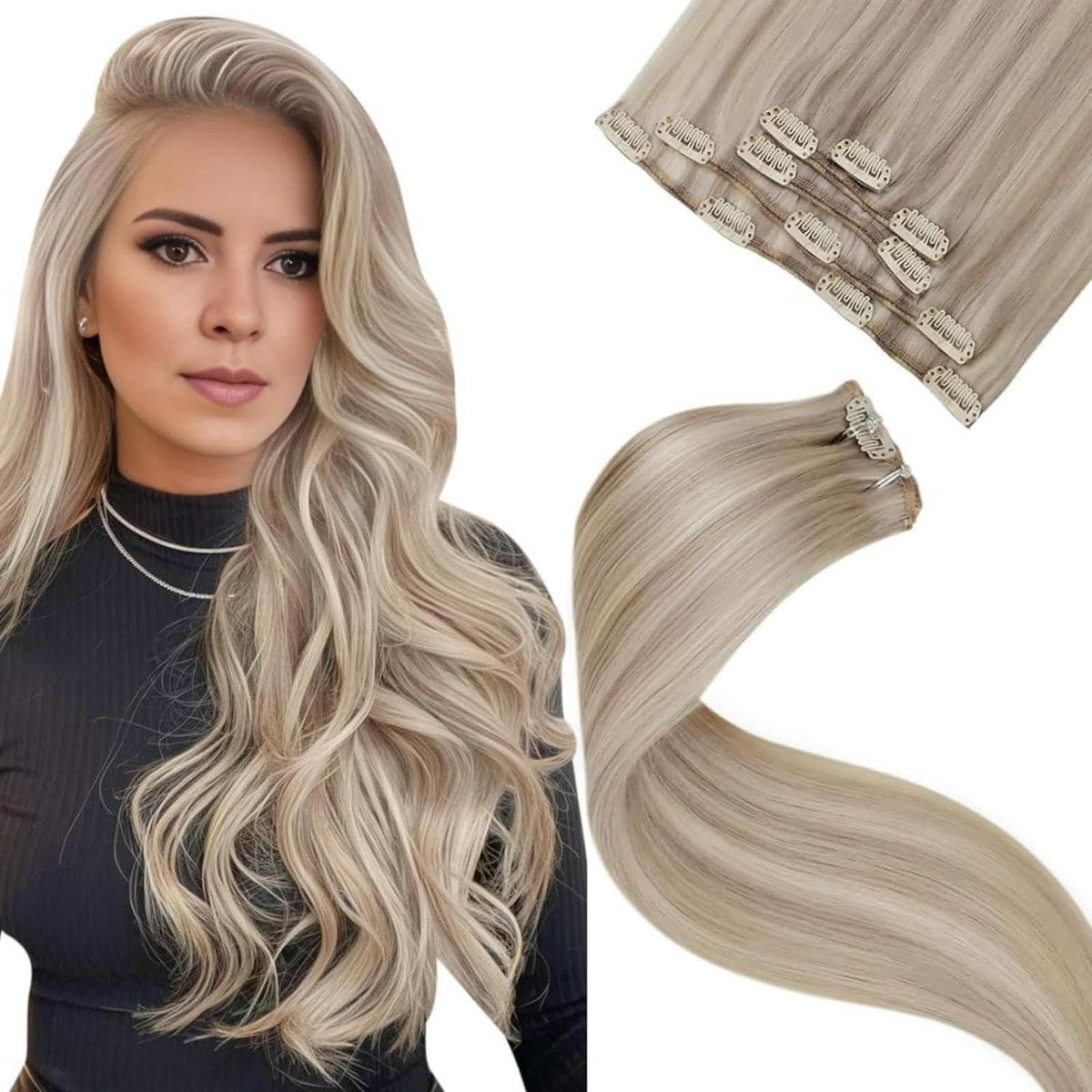 Blond Remy Haarverlängerung Clip-In Echthaar 50cm Aschblond