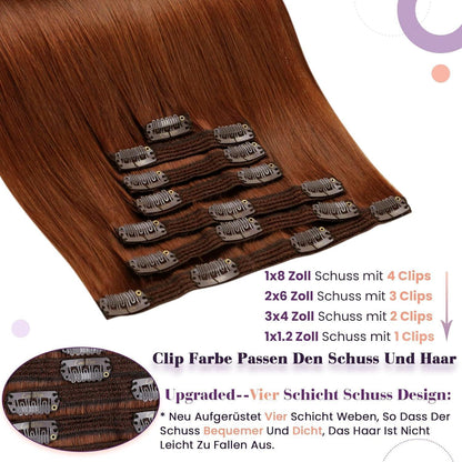 Rote Echthaar Clip-Ins 60cm – Volumenset
