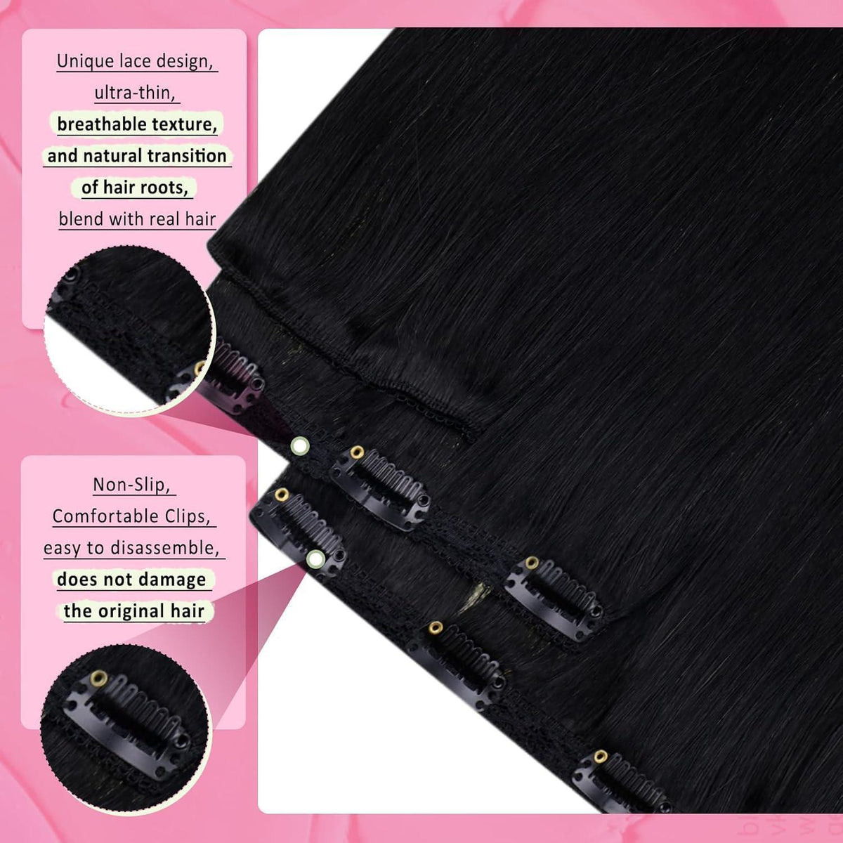 Clip-in Echthaar Extensions Schwarz 35cm – Volumenspendend & Stylingfähig