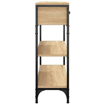 Schmaler Konsolentisch 3-stöckig mit Schubladen & Unterregalen, Braun