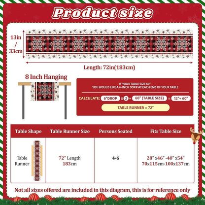 Weihnachtlicher Tischläufer Rot mit Schneeflocken – 180 cm