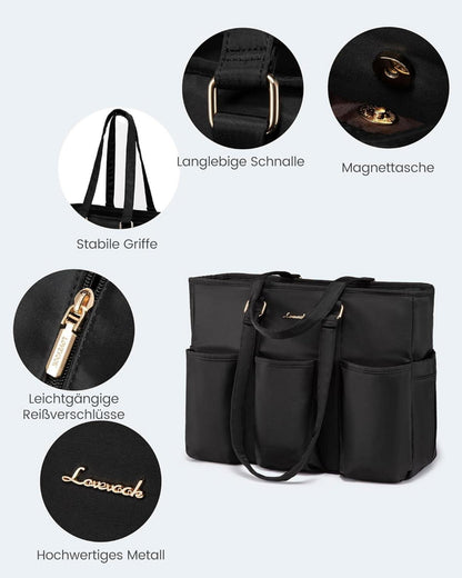 Laptoptasche Damen 15,6 Zoll Schwarz Wasserdicht Nylon Business-Tasche