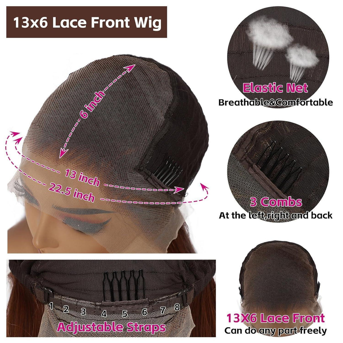 Rötlich braune lange gerade Perücke mit Lace Front 13x6