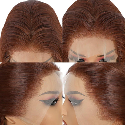 Rötlich braune lange gerade Perücke mit Lace Front 13x6