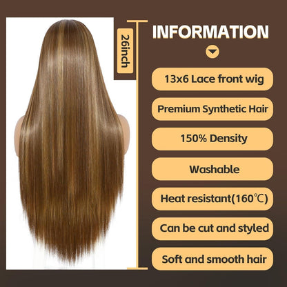 Lange gerade Perücke hellbraun 13x6 Lace Front Perücke