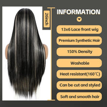 Lange gerade Perücke Schwarz Highlights 13x6 Lace Front Perücke