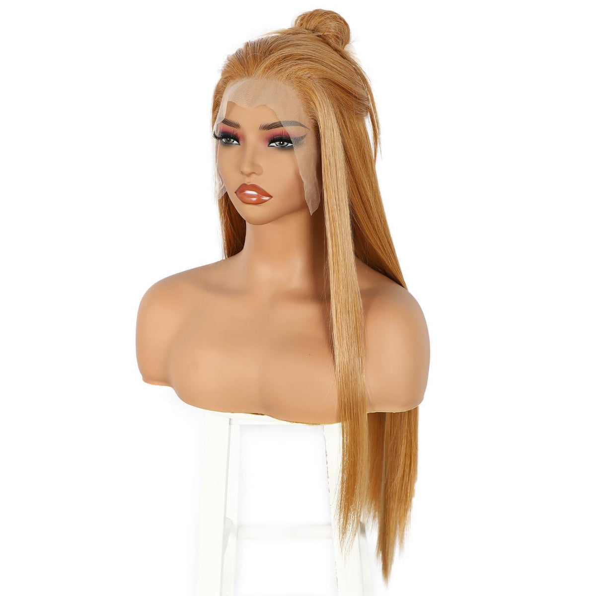 Lange Gerade Perücke 26 Zoll Gelbbraun Lace Front Synthetik