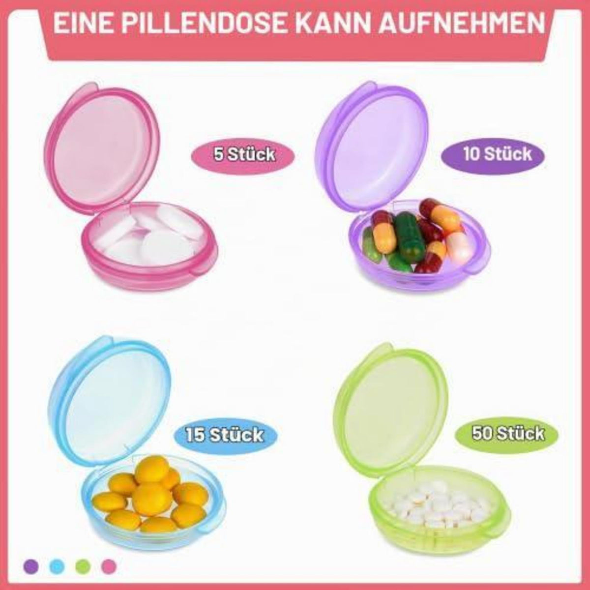 4x Kleine Pillendose - Tragbarer Pillen-Organizer für Reisen