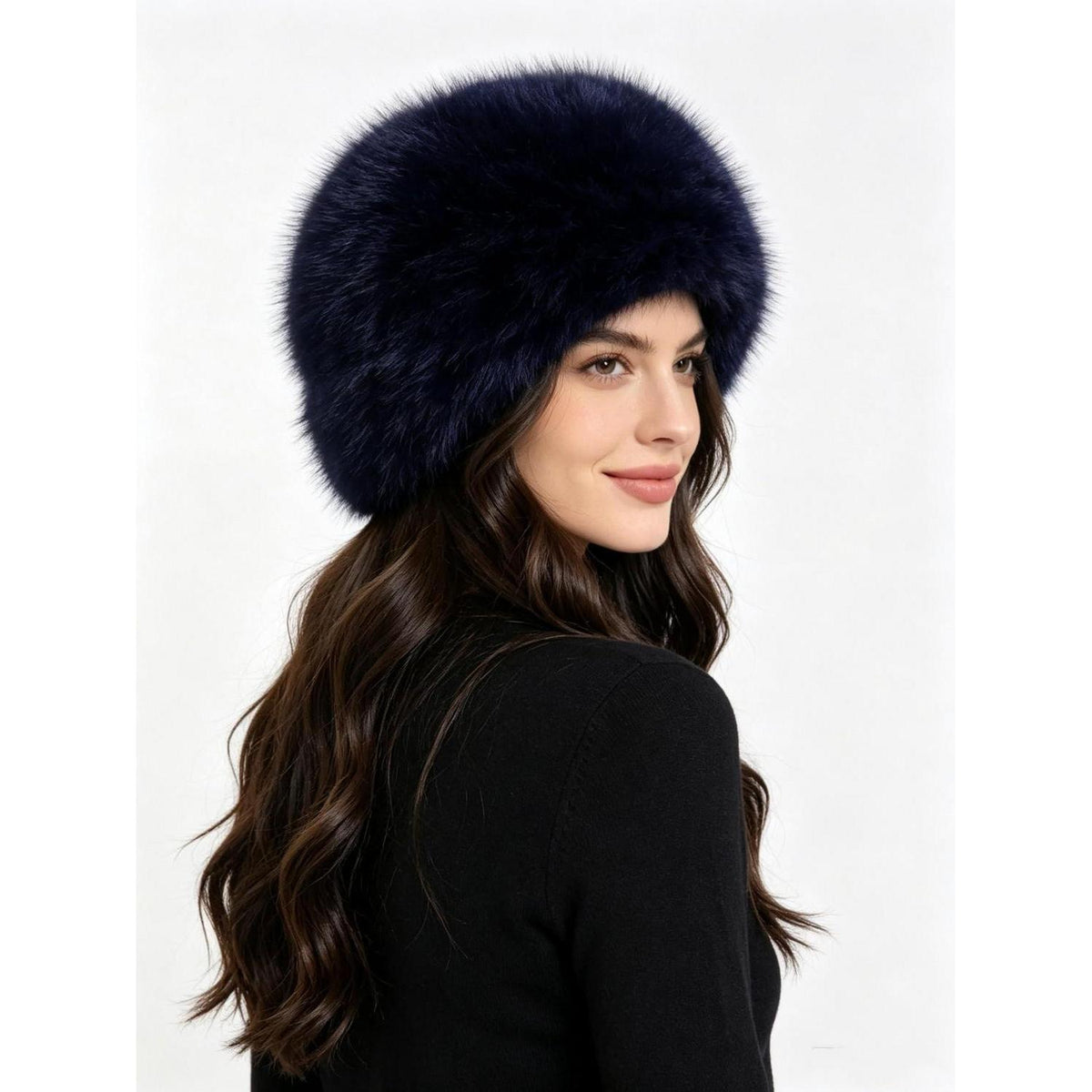 Damen Wintermütze Kunstfell mit Innenfutter Marineblau