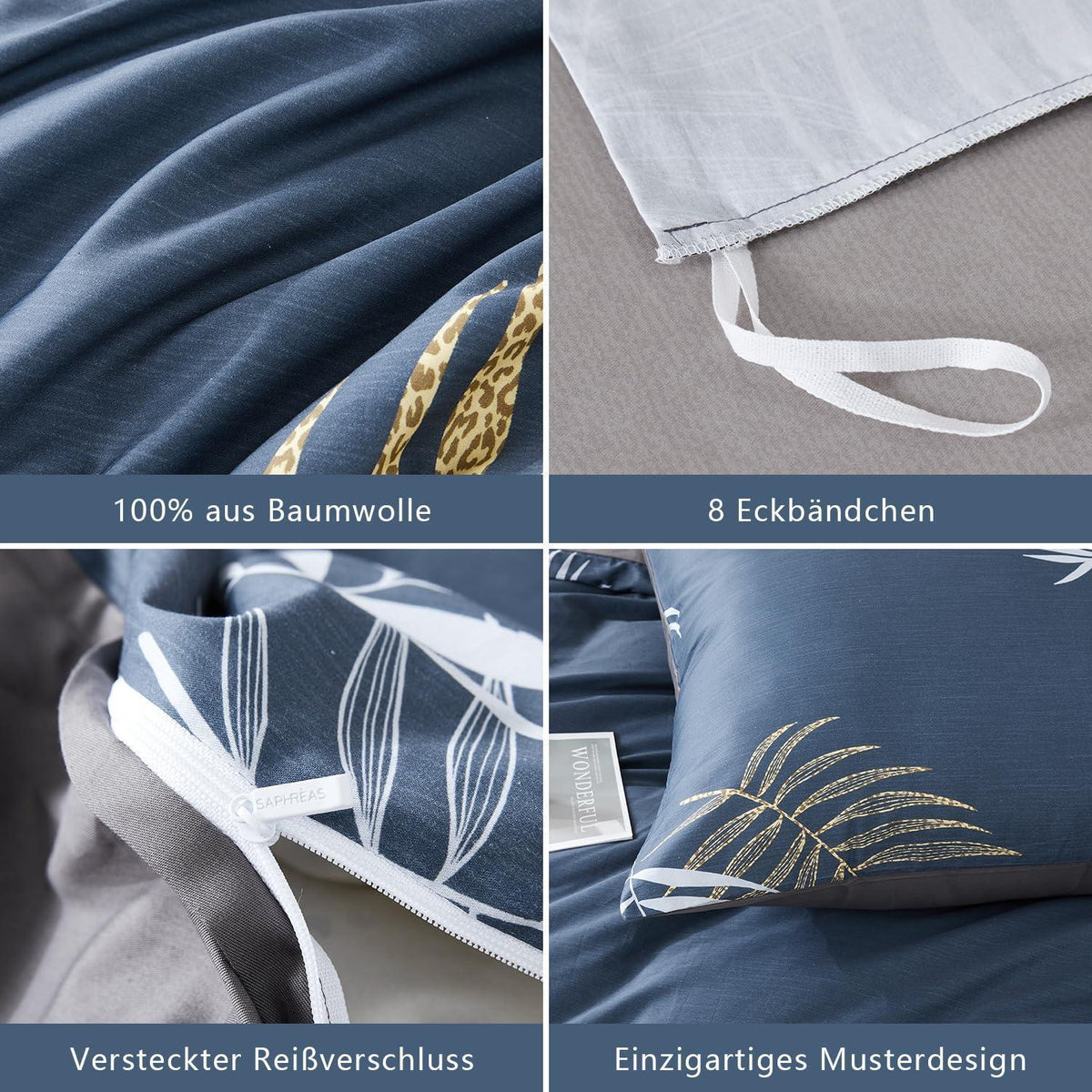 Blaues Bettwäsche-Set 200x200 cm | Baumwolle & Botanik