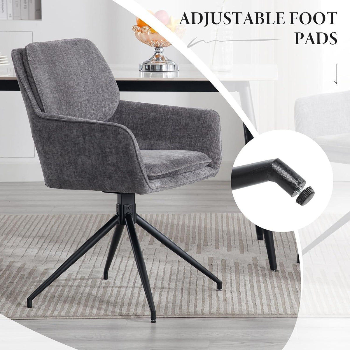 Esszimmerstühle Set Grau, 360° Drehstühle, Chenille & Komfort