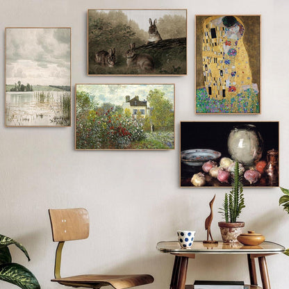 Vintage Leinwandbild mit Holzrahmen, dänische See Landschaft