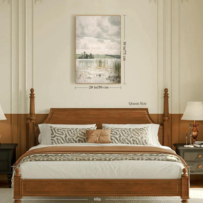 Vintage Leinwandbild mit Holzrahmen, dänische See Landschaft
