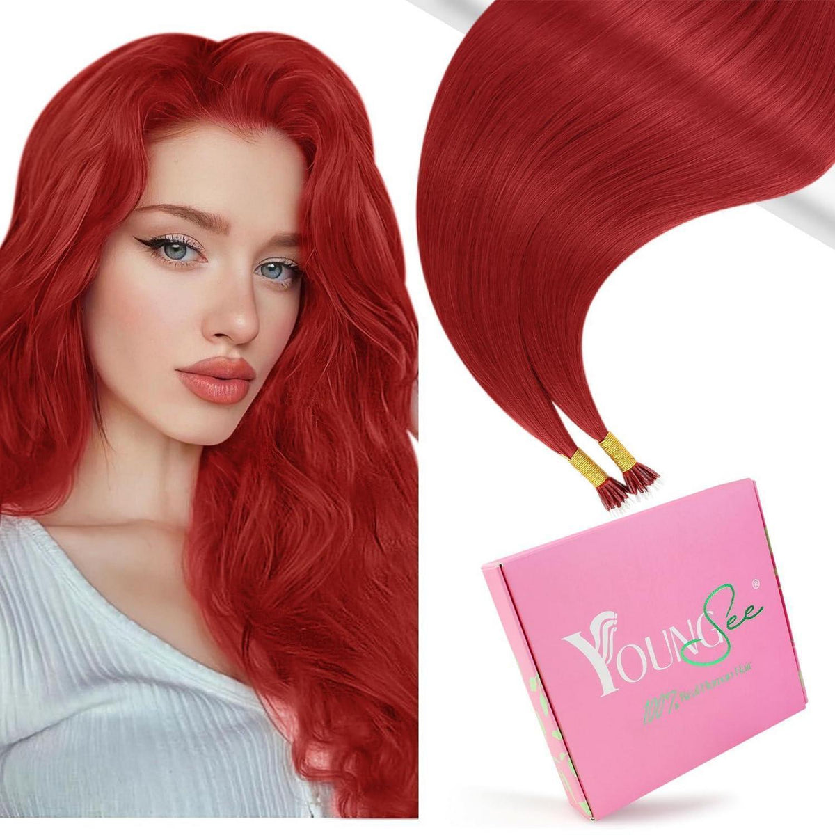Rot 50cm Echthaar Nano Ring Extensions – Remy Haarverlängerung