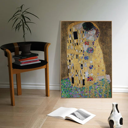 Vintage Leinwandbild "Der Kuss" mit Holzrahmen 50x75 cm