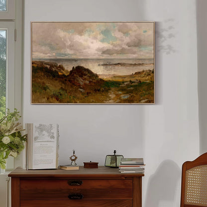 Vintage Meereslandschaft Leinwandbild mit Holzrahmen 50x75 cm