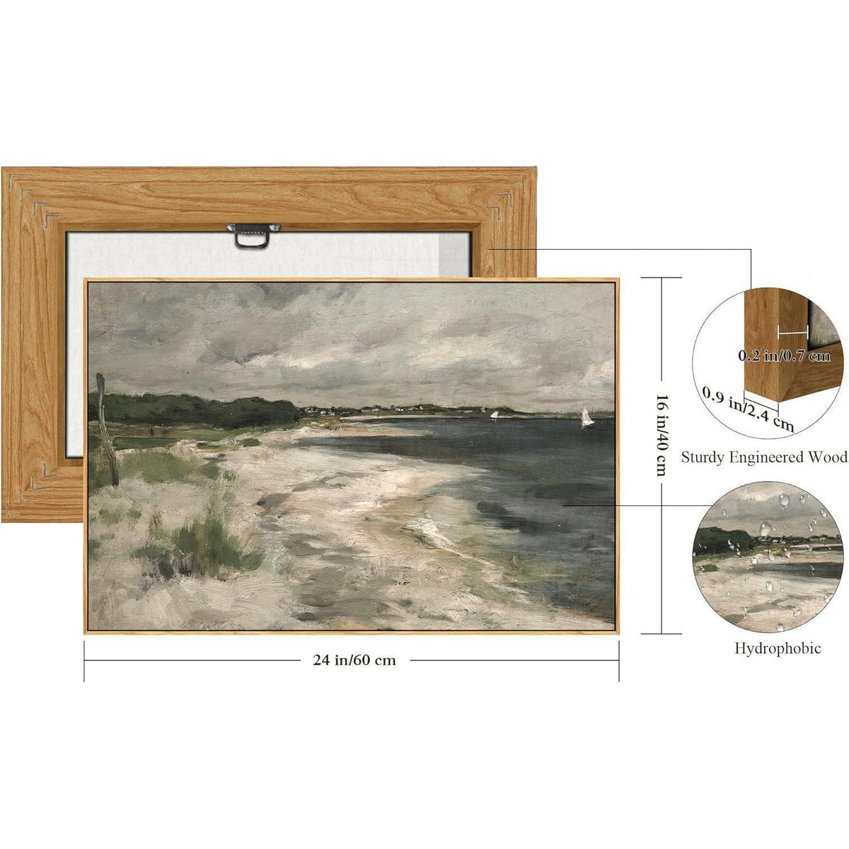 Vintage Leinwandbild Küstenlandschaft mit Holzrahmen 40x60 cm