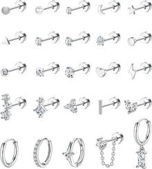 25-teiliges Hypoallergenes Chirurgenstahl Ohrringe Set Zirkonia
