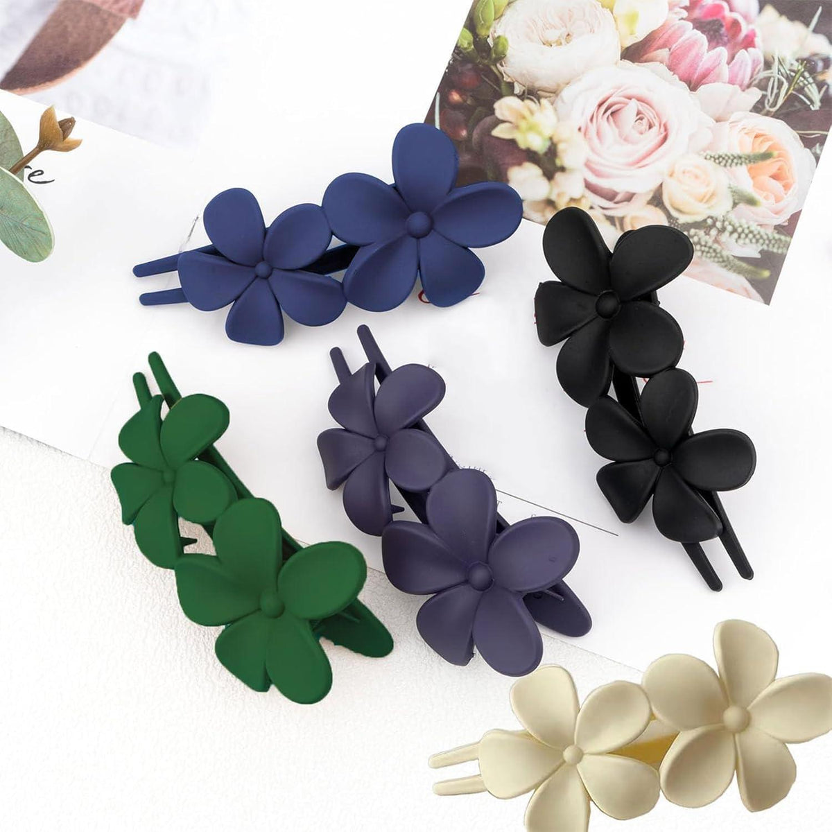 5er Set Rutschfeste Blumen Haarspangen für Damen
