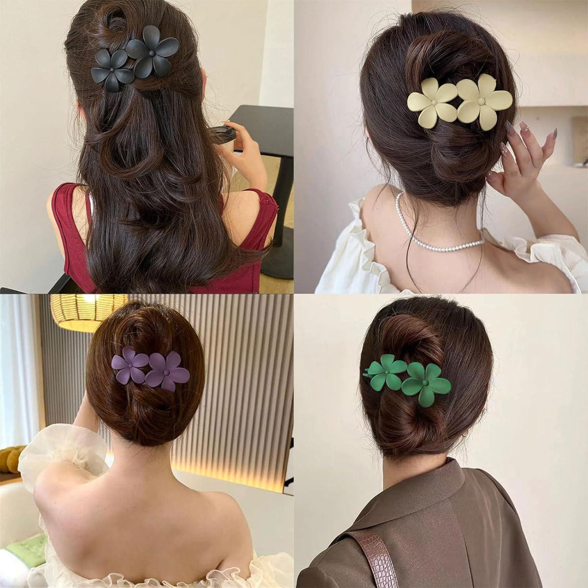 5er Set Flache Blumen Haarspangen für Damen in verschiedenen Farben