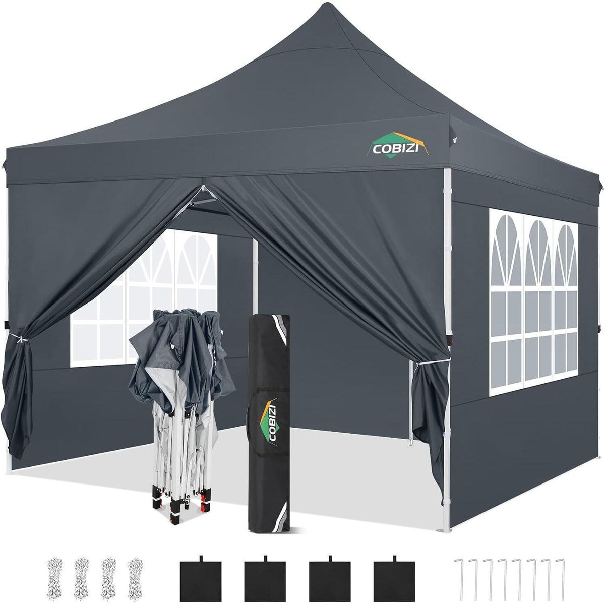 Faltpavillon Grau 3x3 mit 4 Seitenteilen