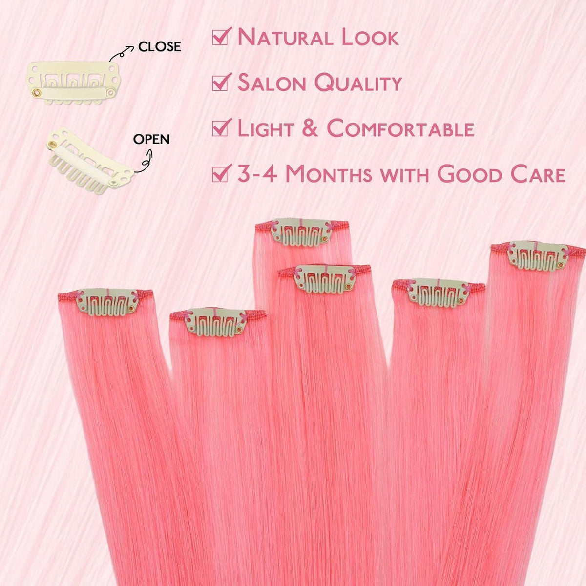 Rosa Clip-In Haarverlängerung 60cm Remy Echthaar