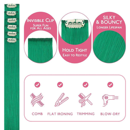 Grüne Clip-In Haarverlängerung – Remy Echthaar 55cm, 30g