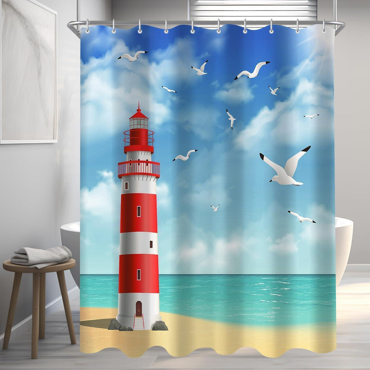 Duschvorhang Leuchtturm 180x200cm Wasserabweisend & Schimmelresistent