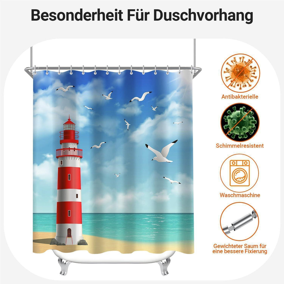 Duschvorhang Leuchtturm 180x200cm Wasserabweisend & Schimmelresistent