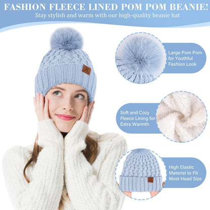 Winter Mütze, Schal & Handschuhe Set Damen - Himmelblau