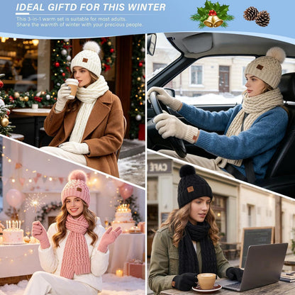 Winter Mütze, Schal & Handschuhe Set Damen - Himmelblau