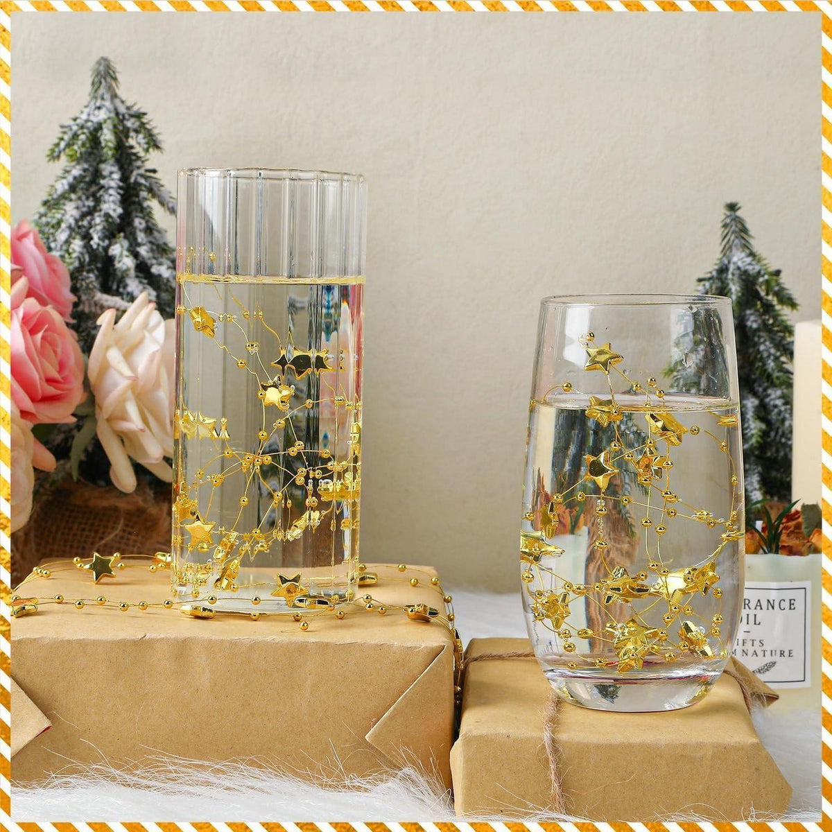 Goldene Sternen-Perlengirlande 20m – Weihnachtsbaum & Partydeko