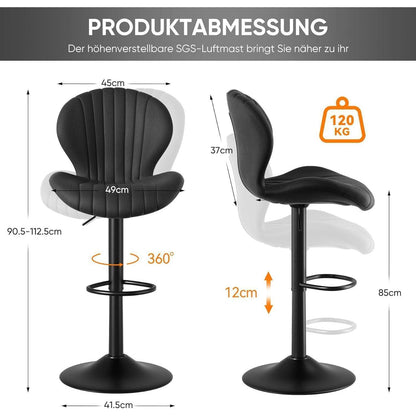 Verstellbarer Barhocker 4er Set mit Fußstütze & 360° Drehung