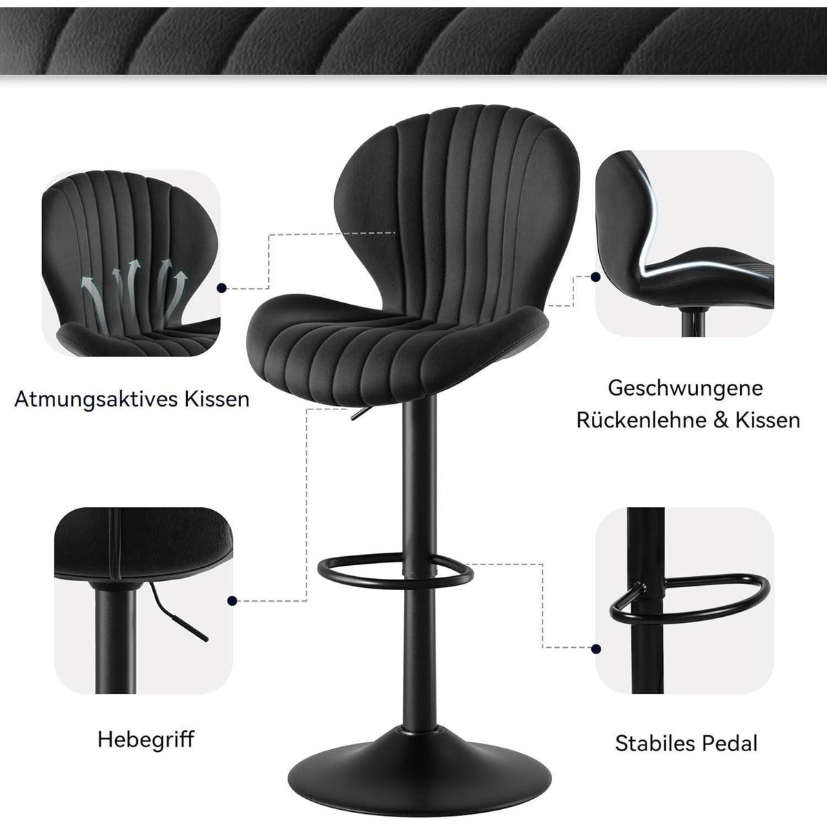 Verstellbarer Barhocker 4er Set mit Fußstütze & 360° Drehung