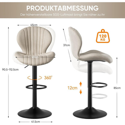 Verstellbarer Barhocker 4er Set mit Fußstütze & 360° Drehung