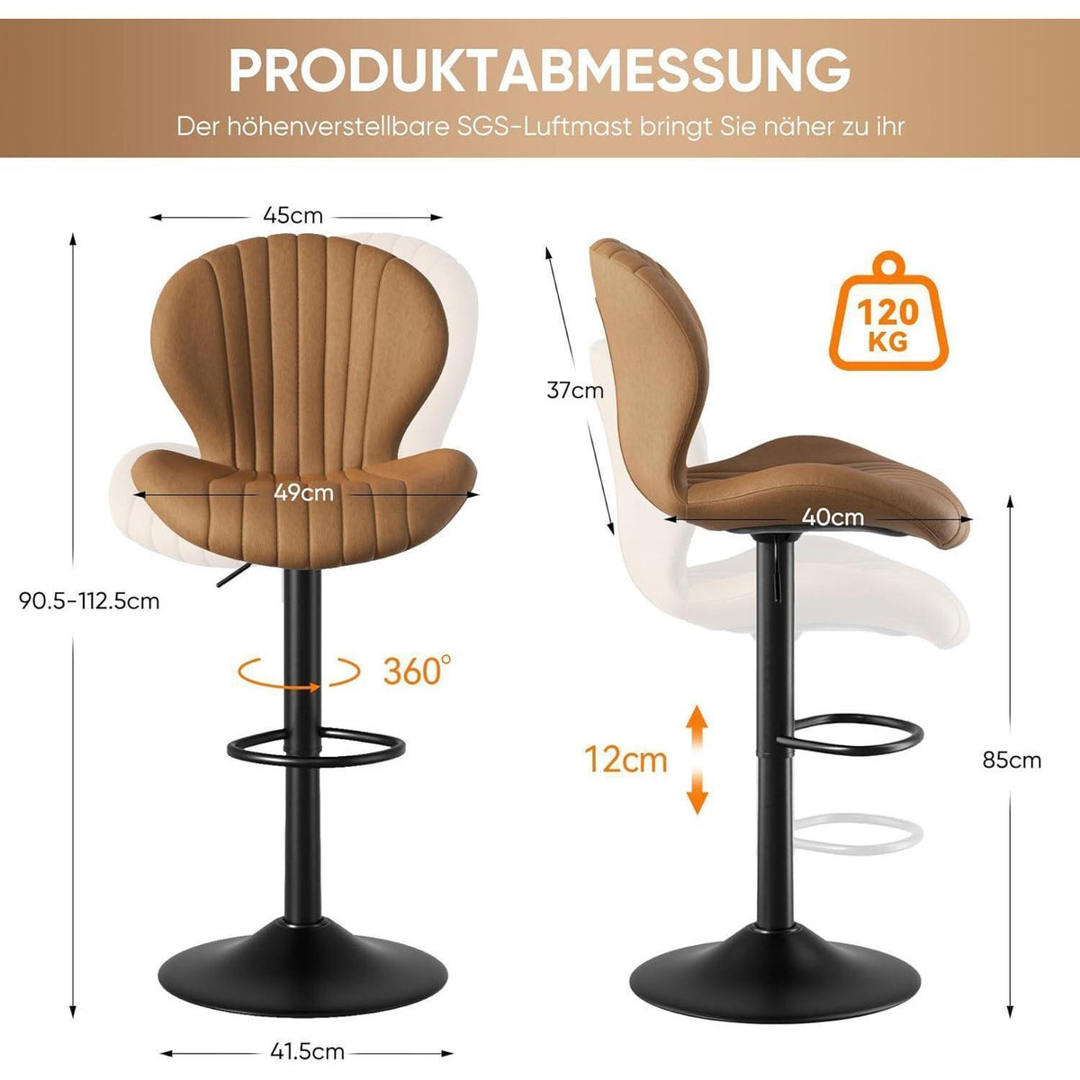 Verstellbarer Barhocker 4er Set mit Fußstütze & 360° Drehung