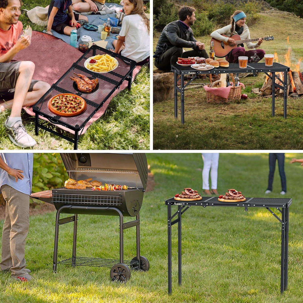 Aluminium Campingtisch klappbar mit 3 Höhen, 88x40cm, Schwarz