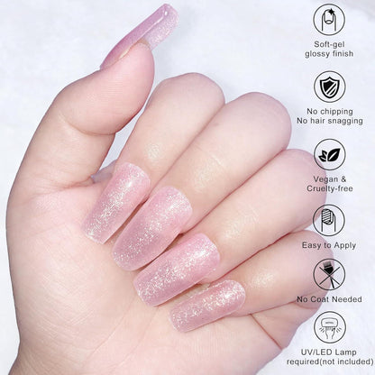 22er UV Gel Nagelfolien Set – Französisch Rosa Glitzer Nageldesign