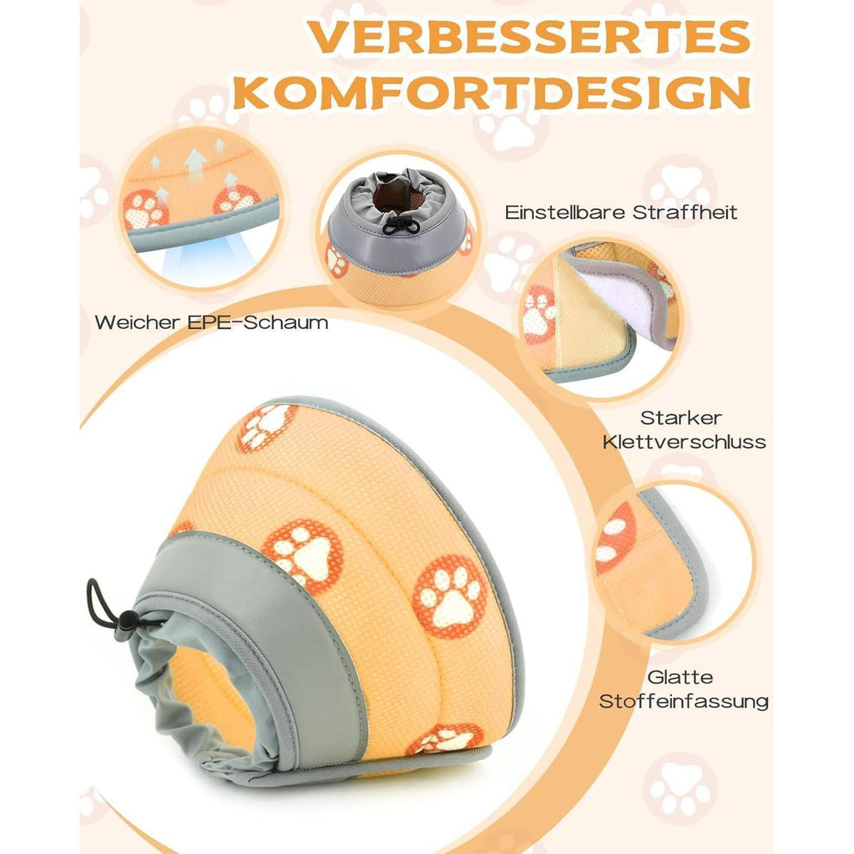 Weiche Katzen-Halskrause nach OP, verstellbar, orange, L