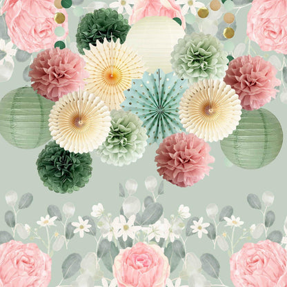 Salbei Grün Rosa Party Deko Set für Hochzeit & Babyparty