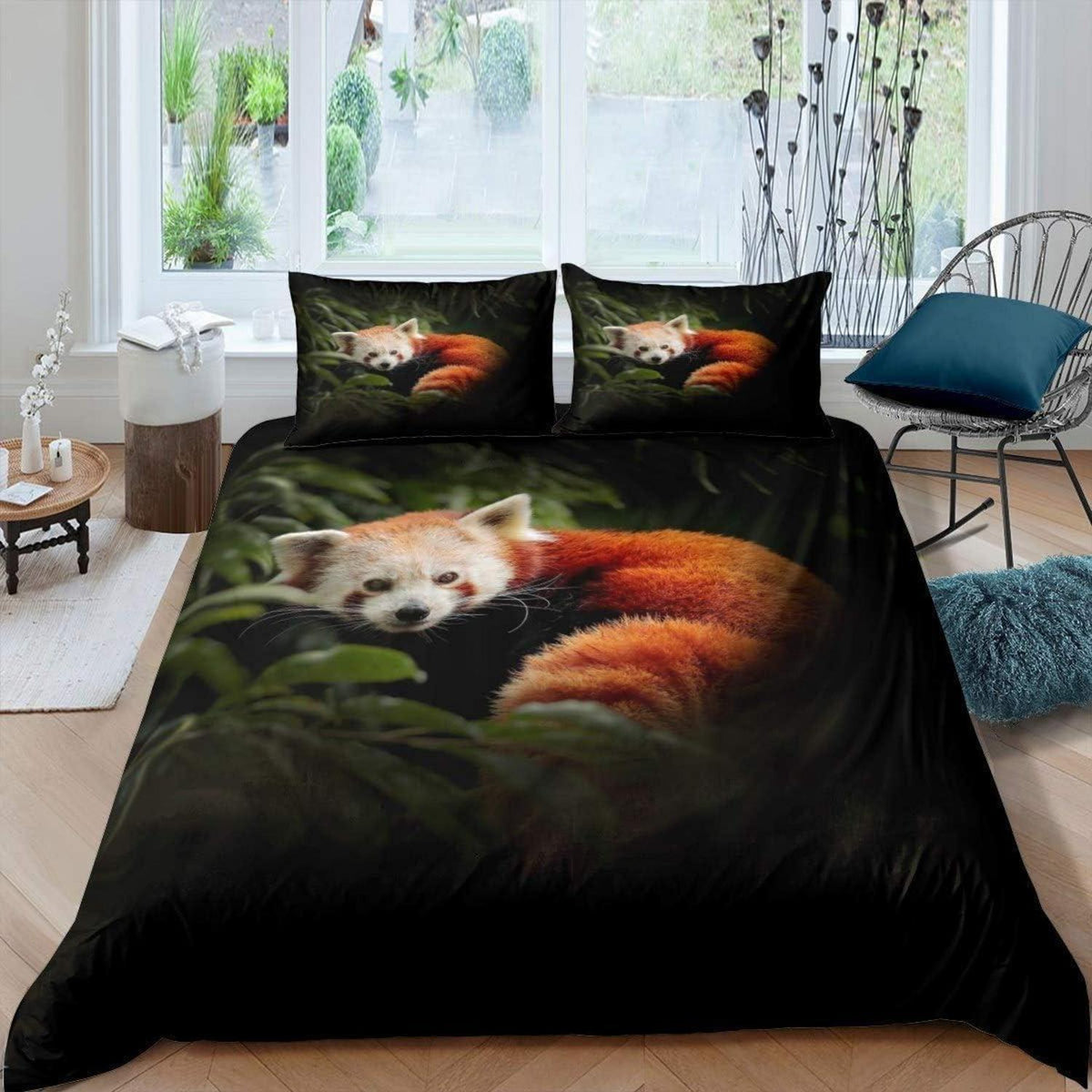 Bettwäsche Set Waschbär Panda 220x240cm Baumgrün 3D Kinderzimmer