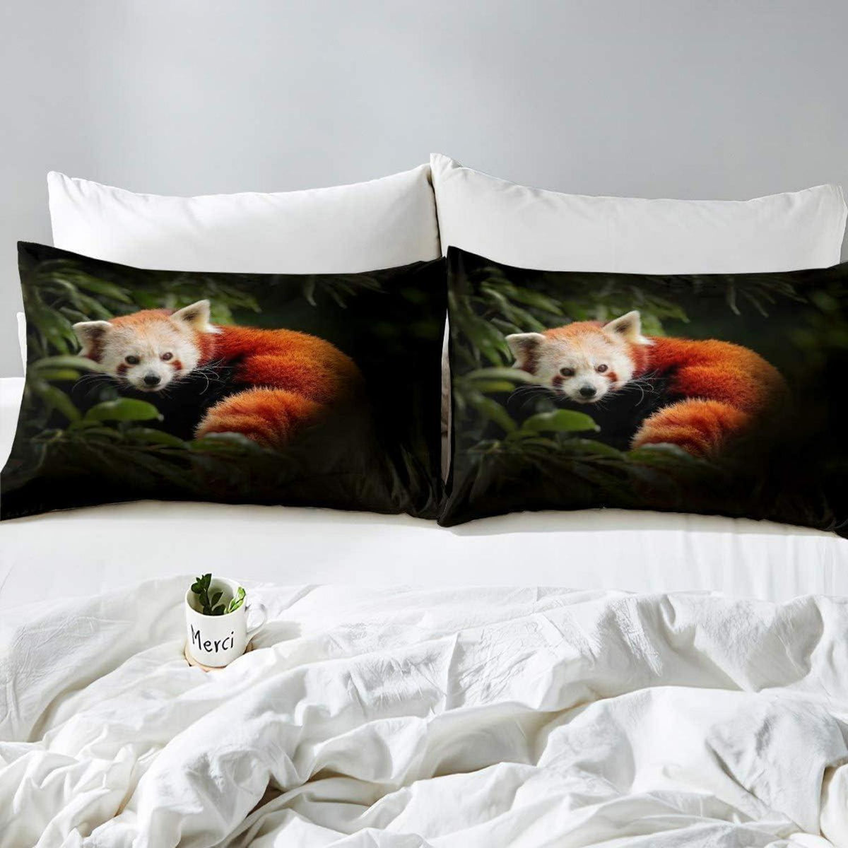 Bettwäsche Set Waschbär Panda 220x240cm Baumgrün 3D Kinderzimmer