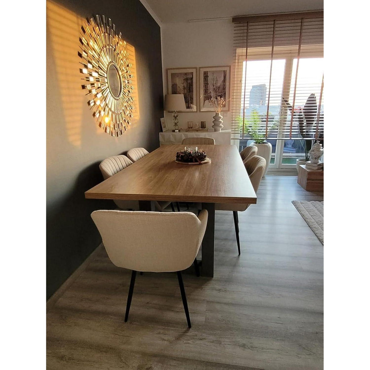 6er Set Esszimmerstühle Beige mit Armlehnen, Polsterstühle